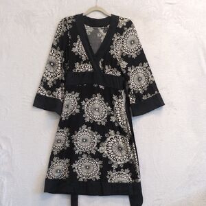 INC‎ Women's Black & White Geometric Kimono Satin Dress Size S